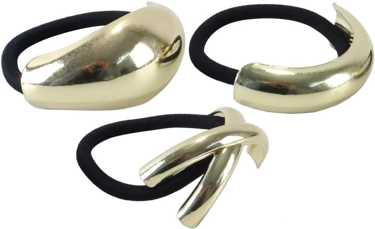 Elastische haarelastiekjes voor dikke haren - 3 stuks gouden metalen bobbels voor paardenstaartstyling en haaraccessoires