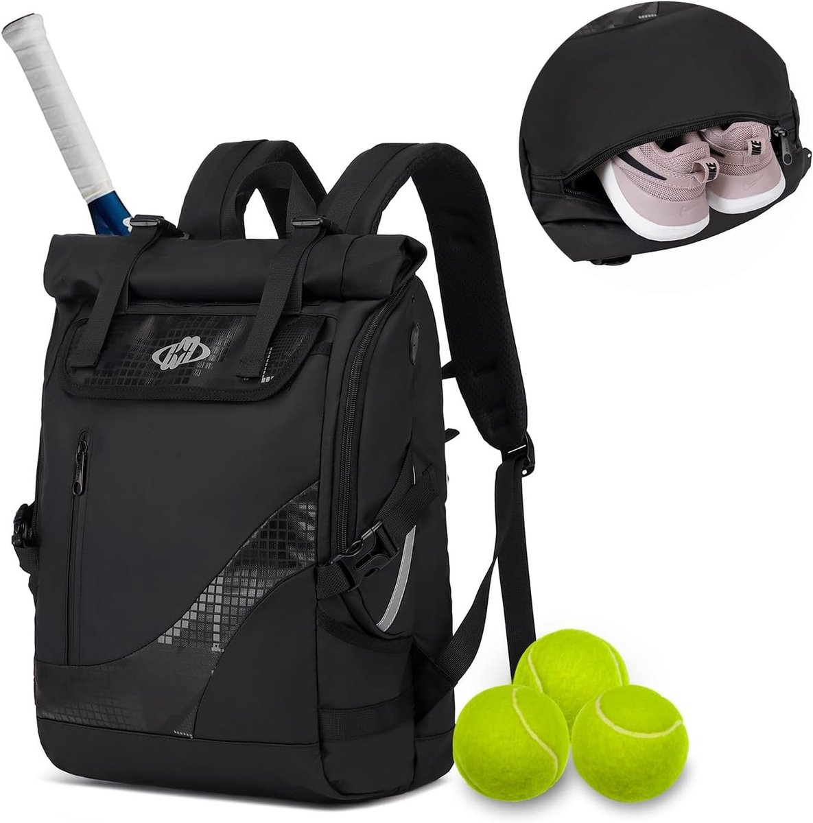 Tennisrugzak - Zwart - Geschikt voor 2-3 Rackets - Waterbestendig Polyester - Voor Dames en Heren