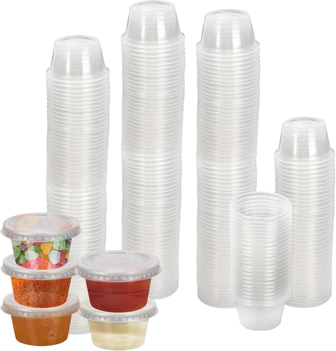 75 Stuks Opbergdozen met Deksel, 60ml Voedselcontainers, Lekvrij, Kleine Plastic Bekers voor Sauzen, Dips en Specerijen, Magnetronbestendig en Ideaal voor Ketchup en Salades