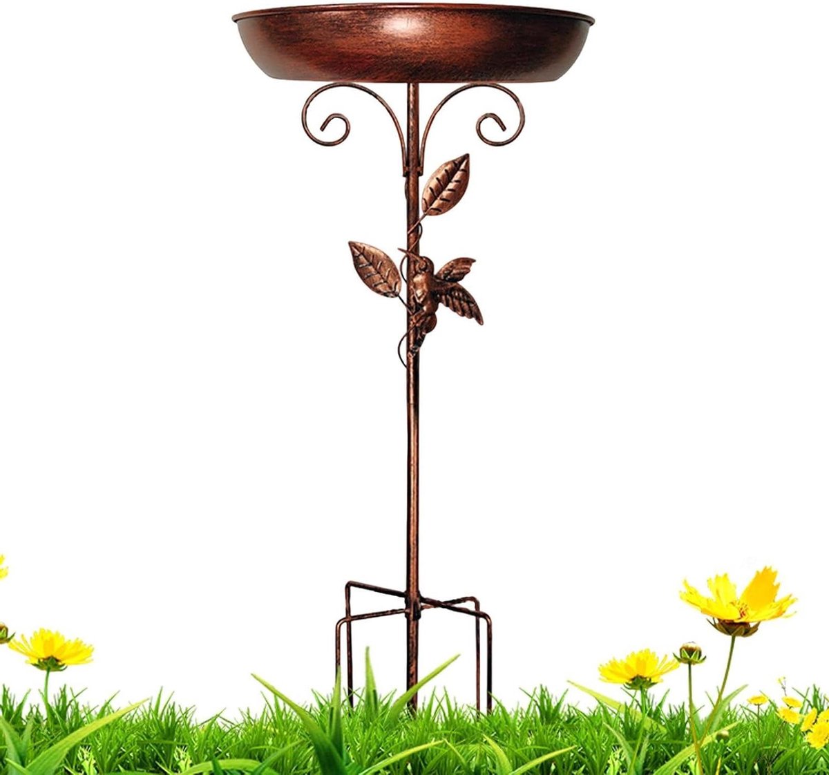 Vogelbad Buitenleven - Voederbak Tuin - Vogels Voeden - Roestvrij Metaal - 76x30.5 cm - Bruin