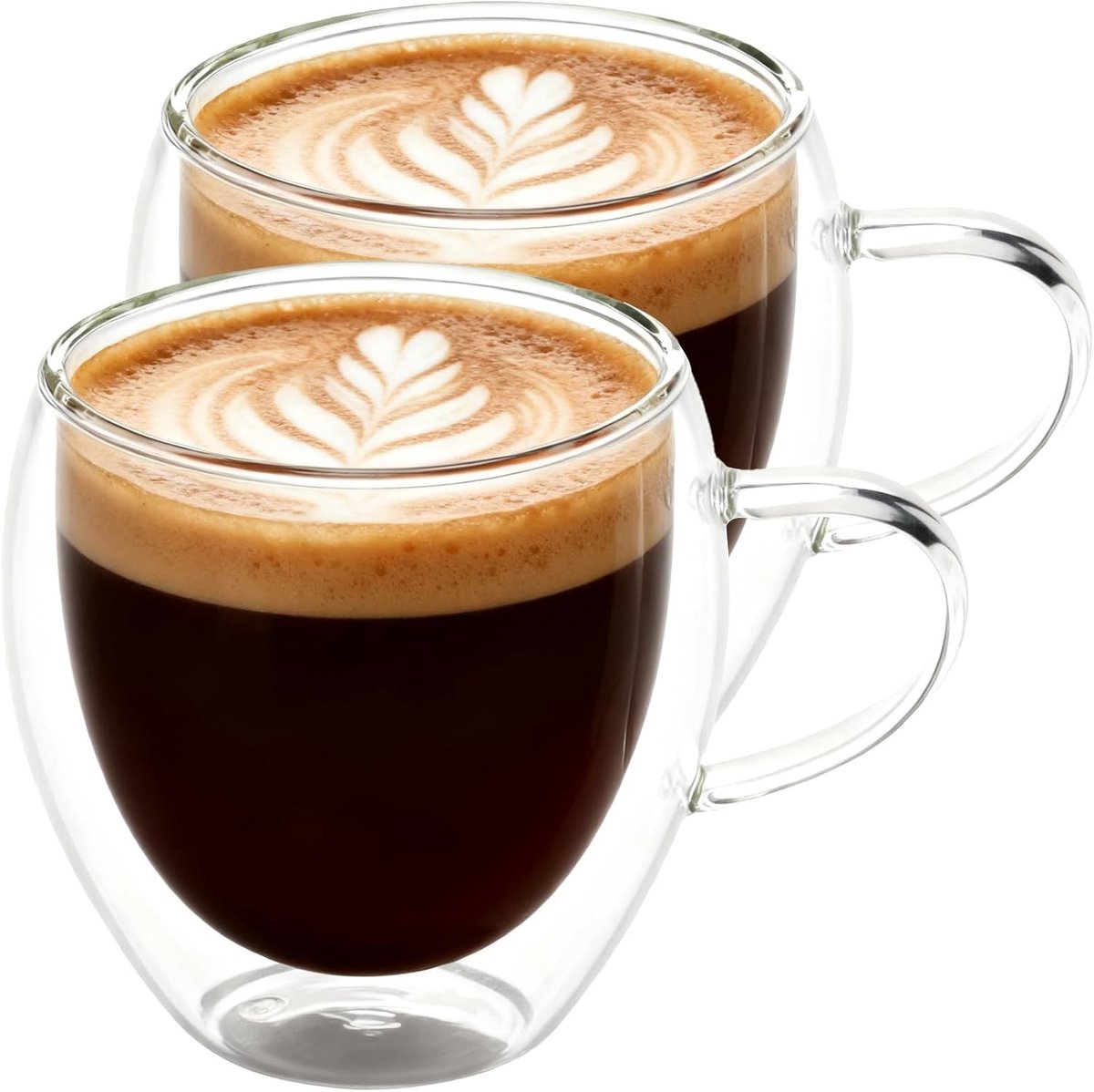 Dubbelwandige Glazen Mokken met Handvatten, Set van 4, 250ml, Voor Koffie, Thee en Chocolademelk