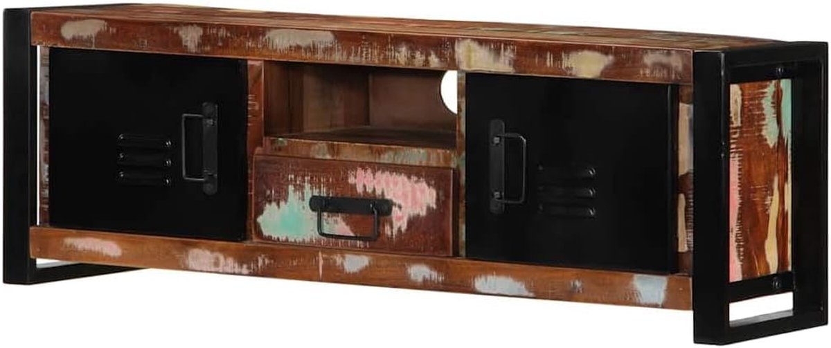 Massieve tv-kast - Opbergmeubel Hout - Media Organiseren - Gerecycled Oud Hout - 100x30x35 cm - Natuurlijk Hout