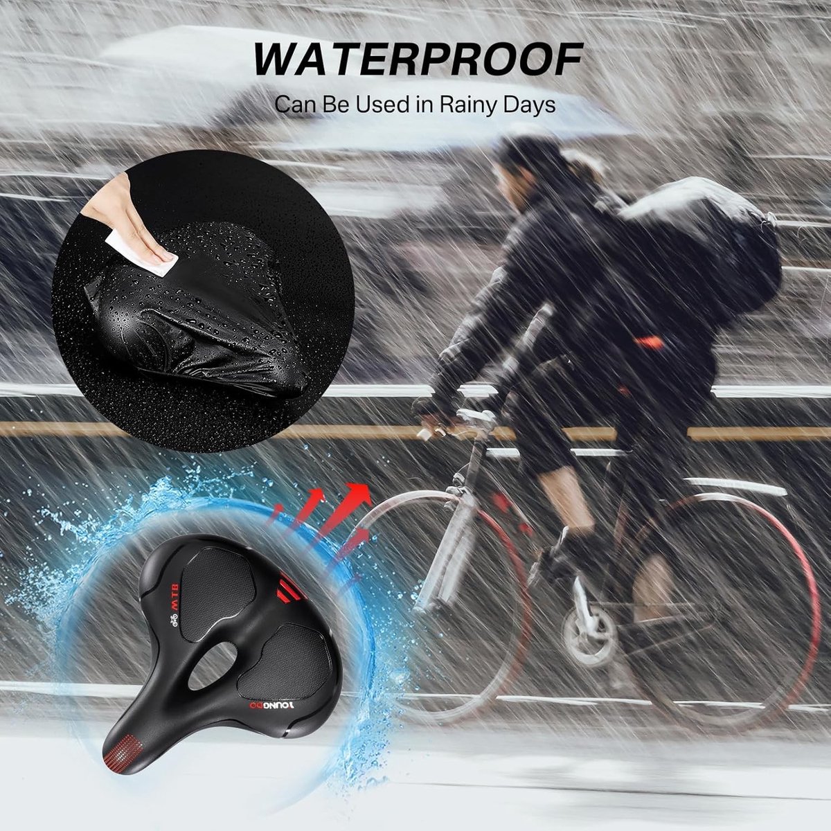 Comfortabel ergonomisch fietszadel - Rood - Extra breed - Gel en schokabsorberend - Voor dames en heren
