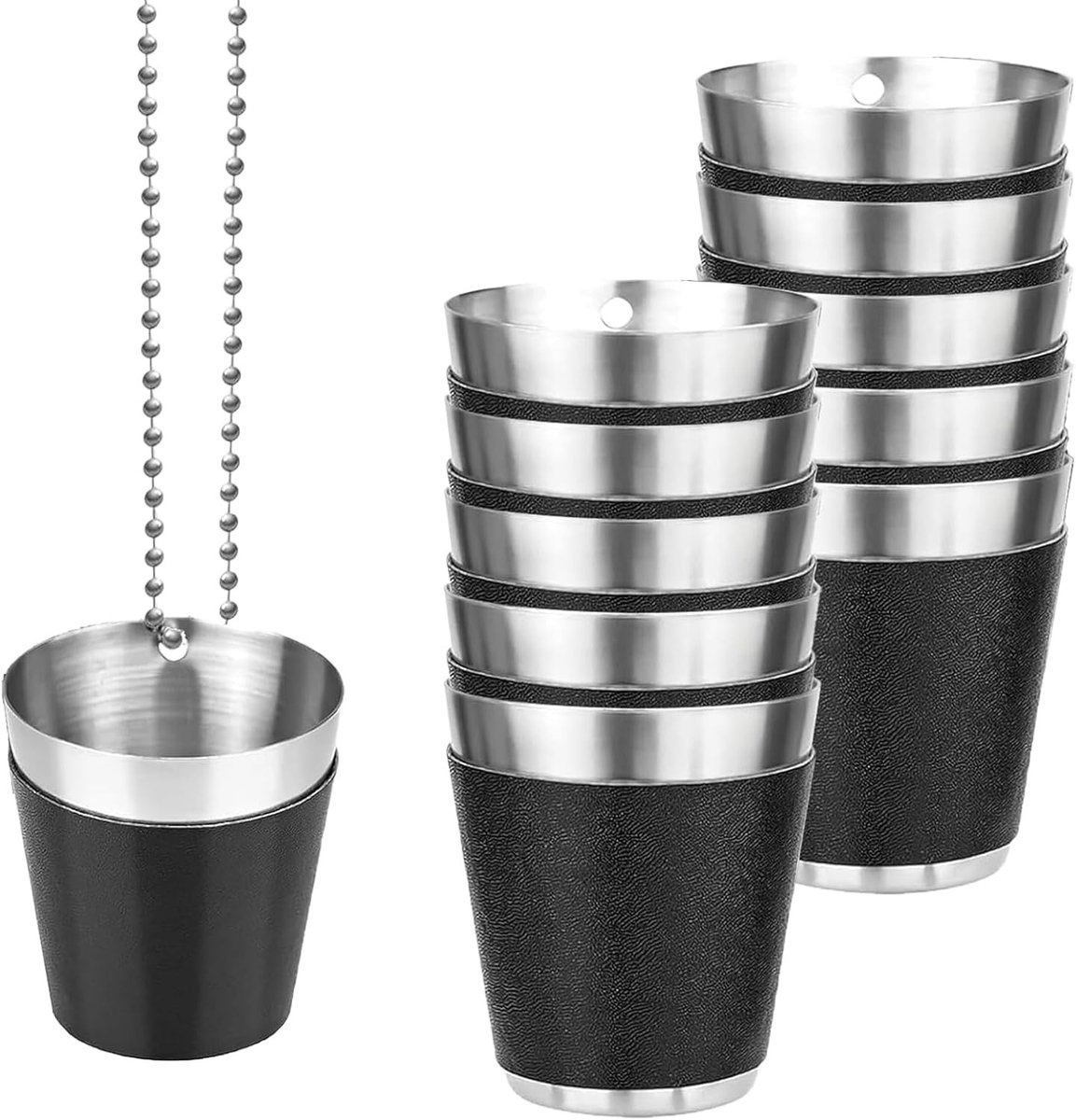 Set van 8 RVS Shotglazen van 30 ml - Herbruikbare Party Cups met Ketting voor Feestjes en Evenementen