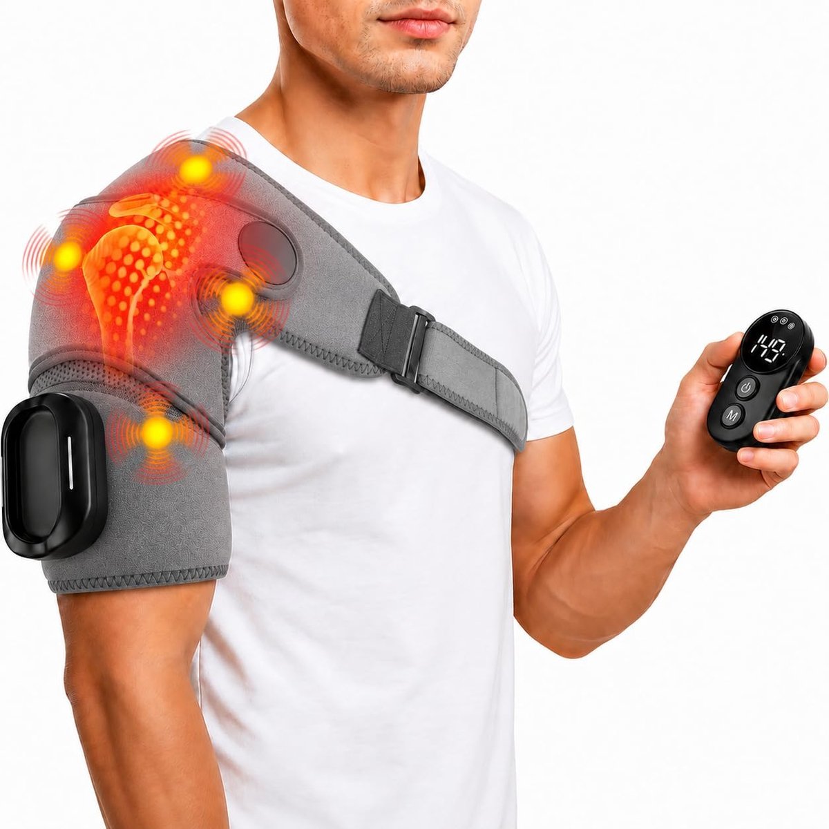 carmdering - Draadloze Verwarmde Schoudermassagebrace – Schoudermassageapparaat met Warmte, Vibratie, 5000 mAh Accu en Afstandsbediening