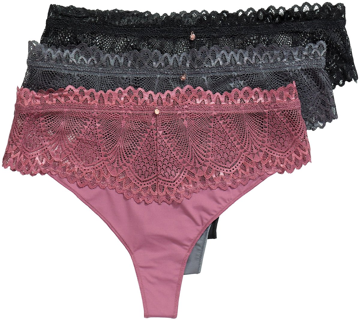 TruYou - Dames - Strings set van 3 kanten tailleband - Grijs magenta - Maat 50+