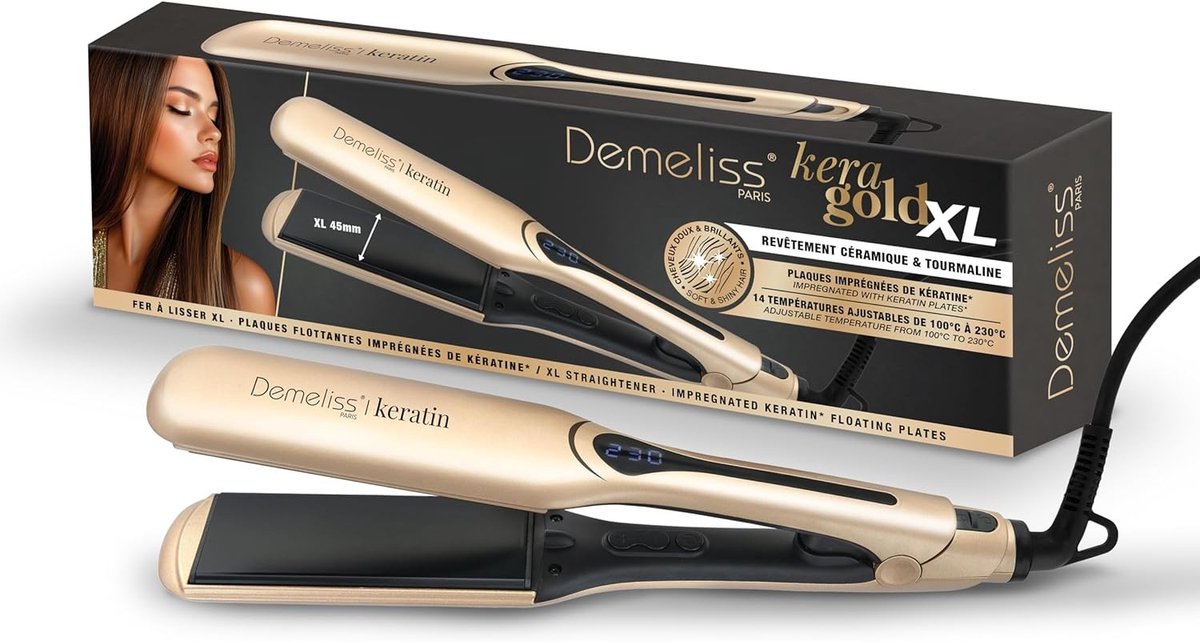 Wafeltang haar - Zwart - 45 x 110 mm - Keramische stijltang met keratine coating - Voor professionele styling van lang haar