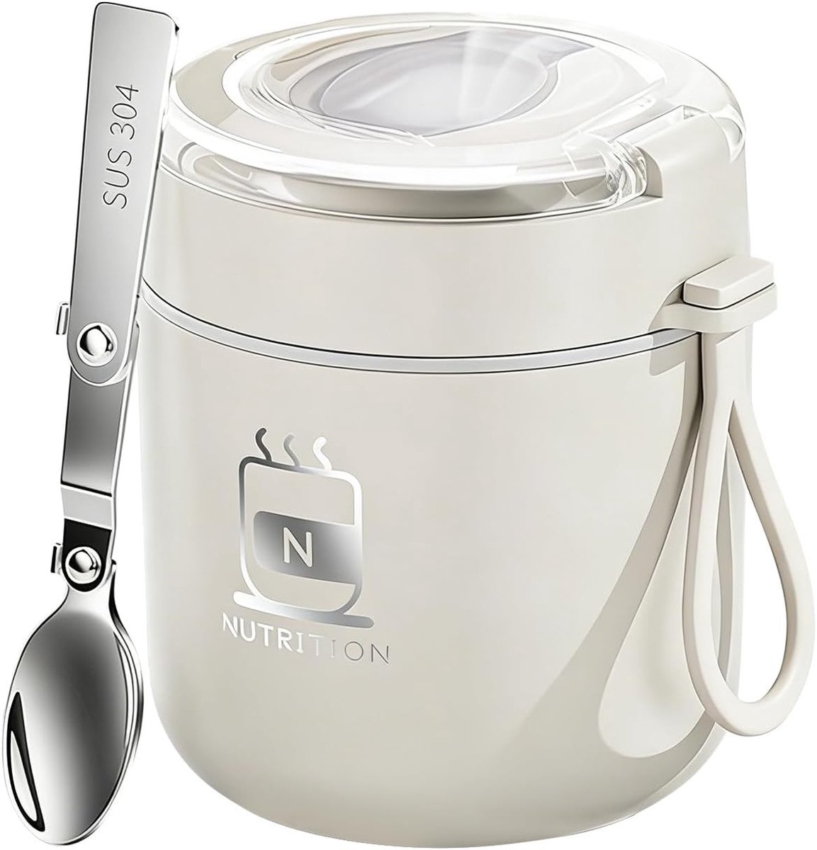 Yoghurt beker to go - Kaki - 500 ml - Roestvrijstalen Geïsoleerde Mueslibeker met Lepel - Voor Onderweg
