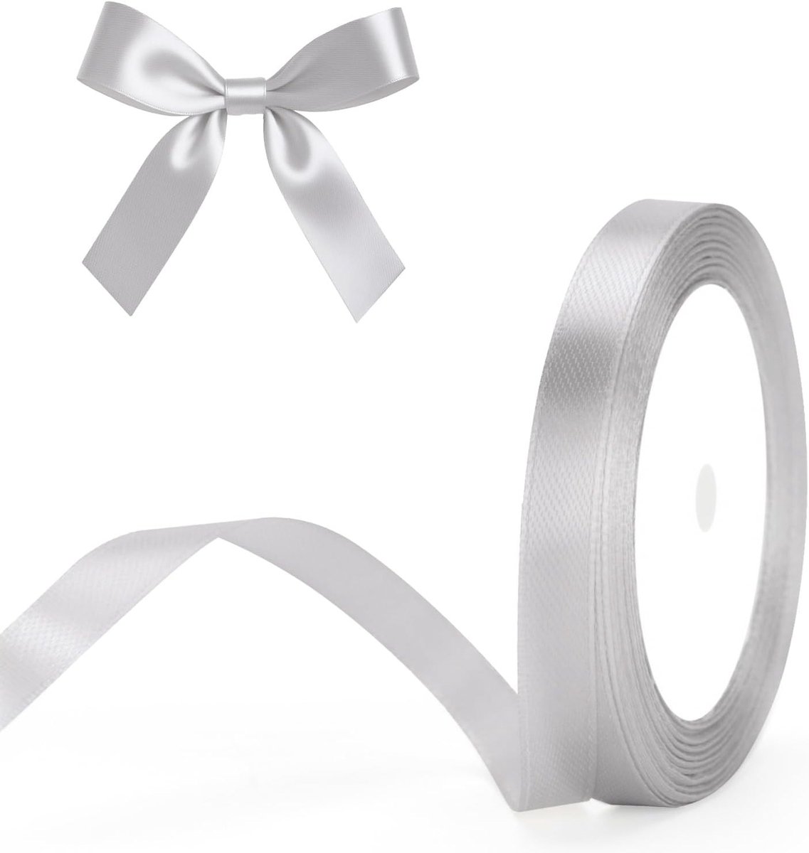 Decoratieve Zilverkleurige Satijnen Lint van 10mm - 22m voor Cadeauverpakking, Knutselen en Versiering
