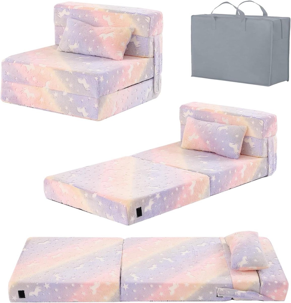Kindersofa Bed - Vloermatras Stoel - Spelen en Slapen - Glow-in-the-dark - 160 x 66 x 13 cm