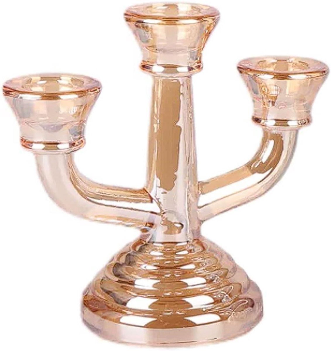Driekoppige Kandelaar - Kaarsenhouder Kristalglas - Tafeldecoratie Bruiloft - Warm Amberkleurig Glas - 14 x 135 cm - Amber