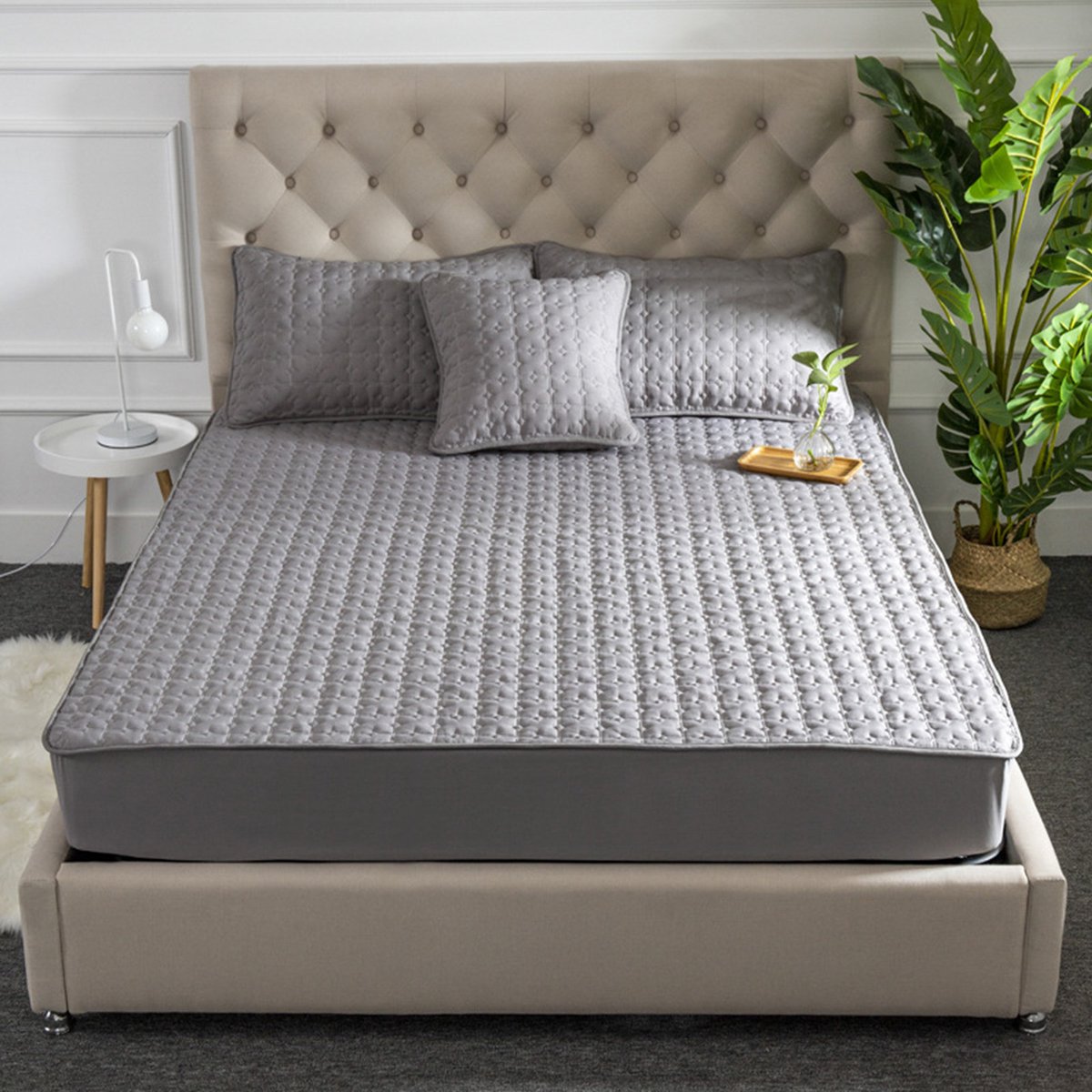 OKWISH 90 X 200 cm Matrashoes - Ademend Wasbaarm- Katoen - Allergievriendelijk - Voor Comfortabel Slapen - Grijs