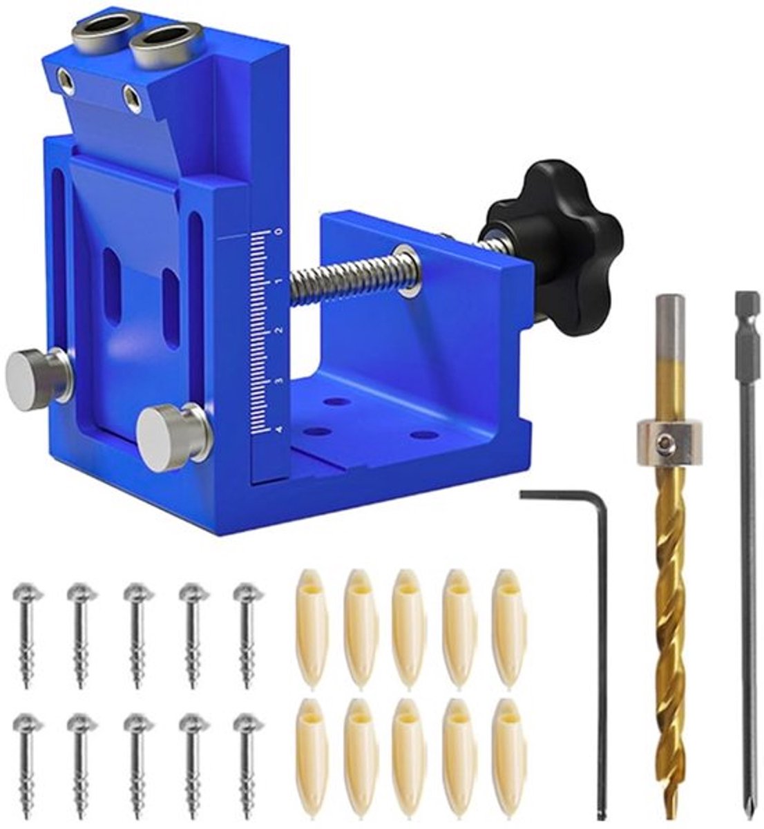 Pluggenmal Verstelbare Gatafstand - Zakgatmal - Houtbewerkingsgereedschap - Aluminiumlegering - Inclusief 10 Pluggen - Max. Klembereik 39 mm - Houtbewerkingstool