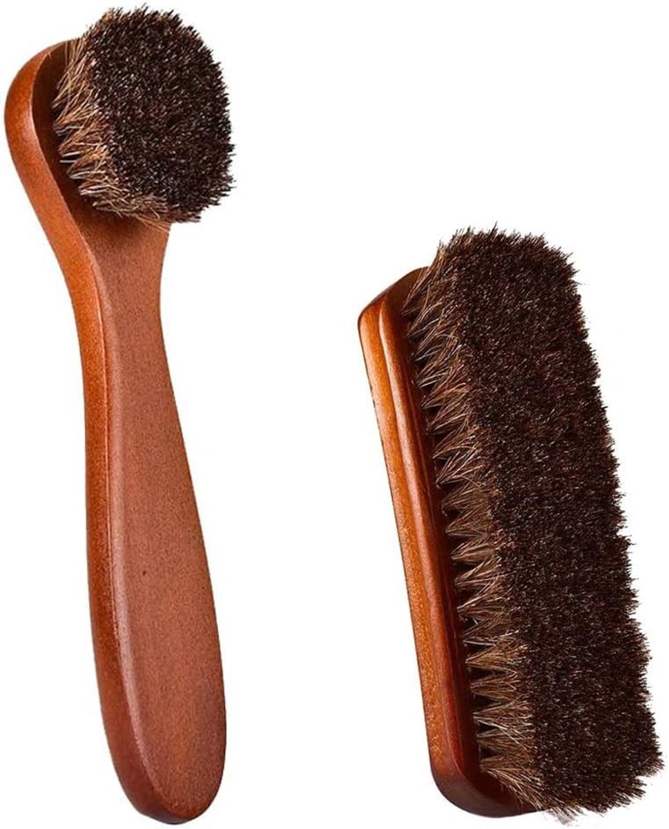 Natuurlijke Haren Schoenborstels Set van 2 voor Hoogglans Schoenreiniging en Onderhoud, Inclusief Kleine Wasborstel voor Leren En Suède Schoenen