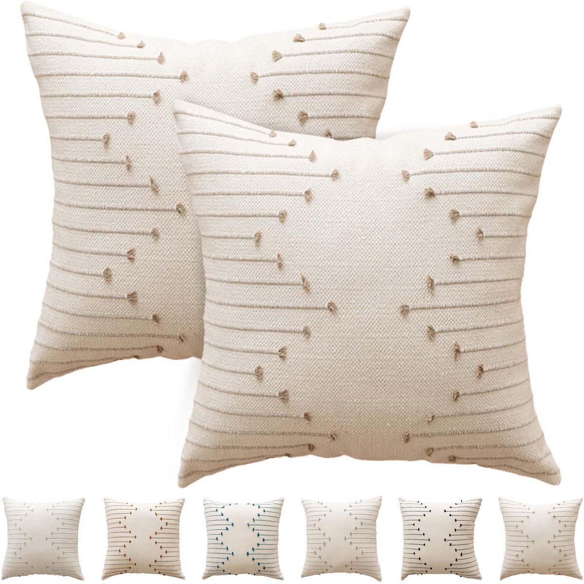 Set van 2 Decoratieve Kussenhoezen van Katoen, 45x45 cm (Khaki)