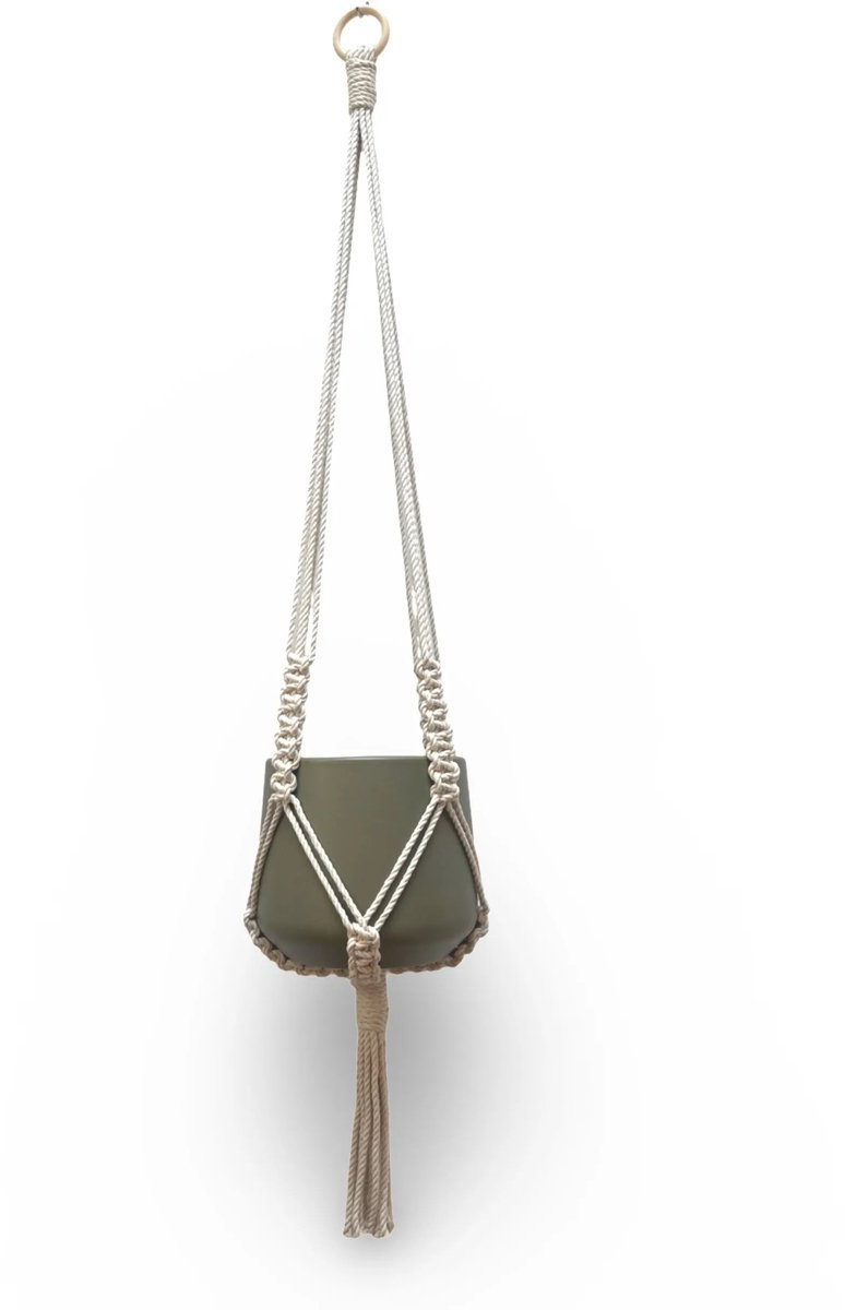 Plantenhanger 'Sula' - Kies Kleur en lengte - Kleur: Linnen - 120 cm lang - Katoenkoord - Geschikt voor Pot met Diameter t/m 25 cm - Handgemaakt in ons Macramé Atelier - Prijs per Stuk - Let op: Exclusief Pot - Inclusief Verzendkosten