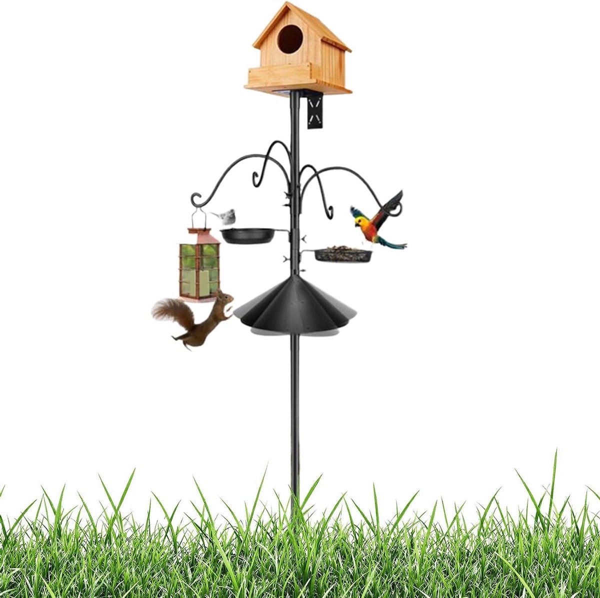 Vogelvoederpaal - Vogelhuisstandaard Voerstation - Vogels Voeren - Eekhoornbestendig Schuifschot - 233 cm - Zwart