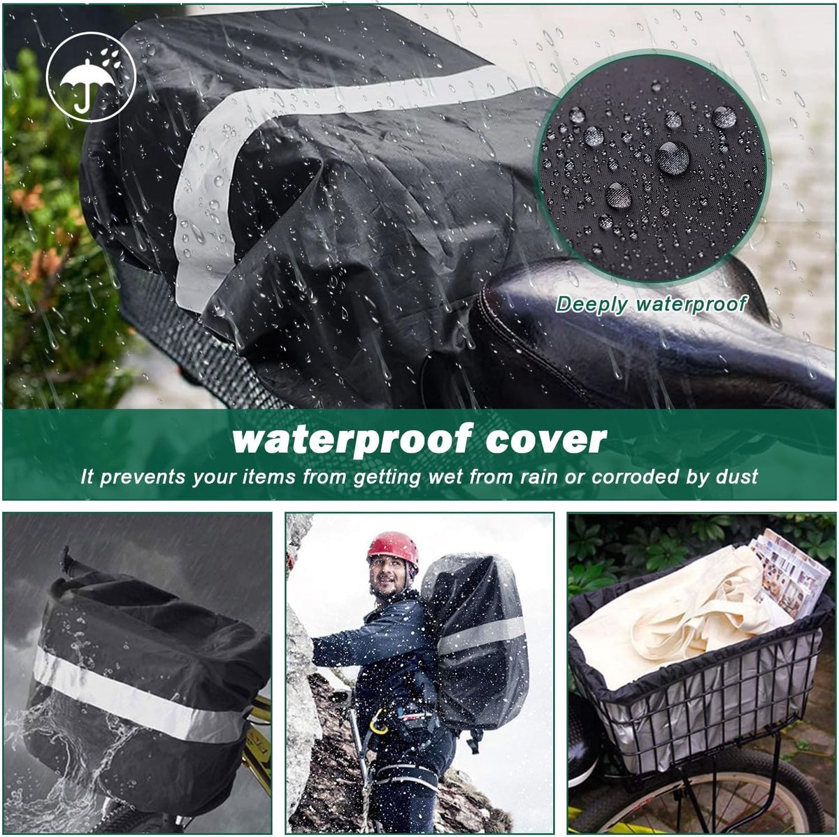 Fietsmand voor hond - Zwart - Waterdichte Regenhoes met Reflecterende Strepen en Bagagenet - Oxford Doek - Universeel Gebruik