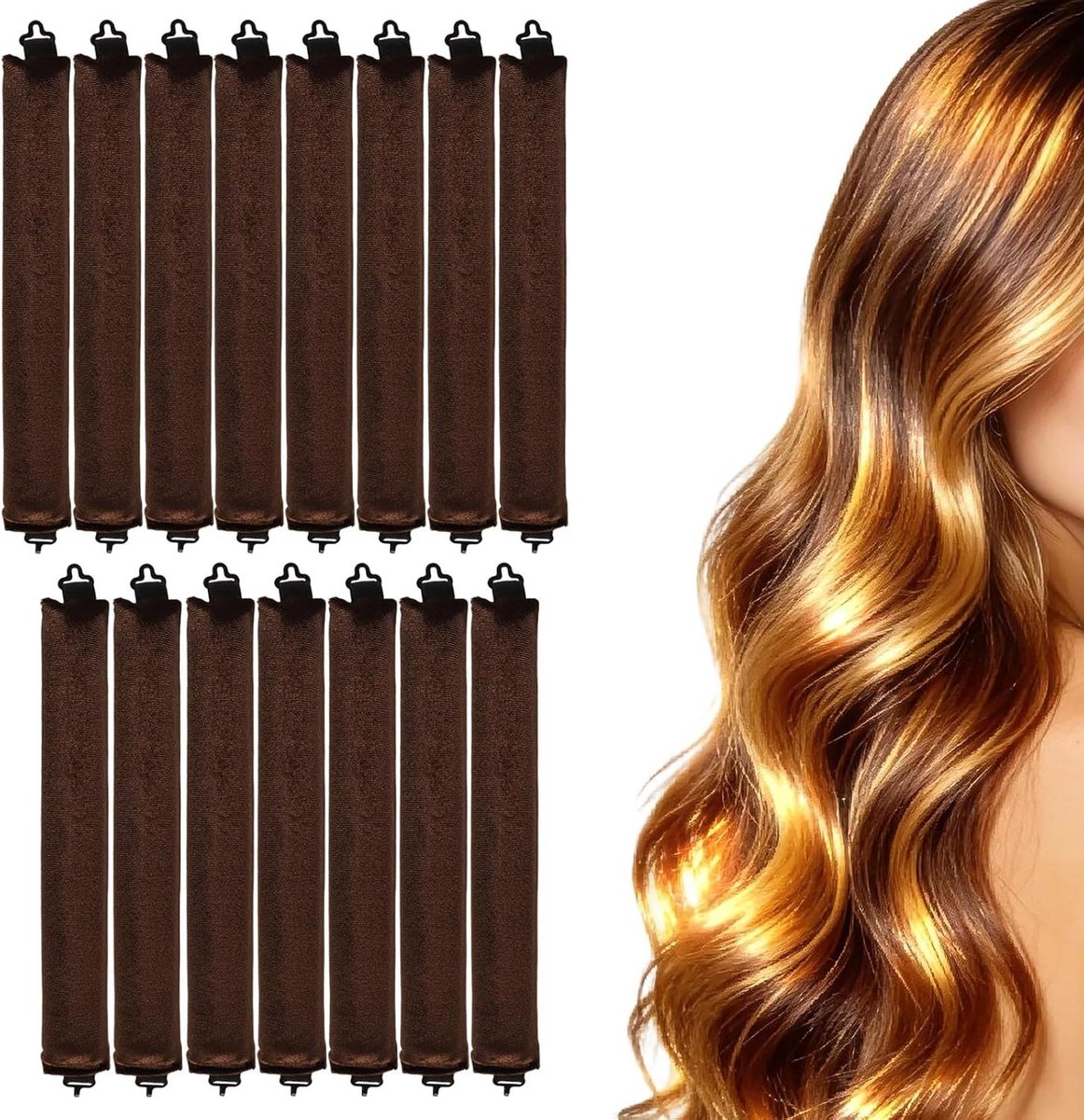 Haarrollers Set - Krulspelden Zonder Hitte - Nachtelijk Krullen - 15 Stuks Schuim - 27 cm Lang - Bruin