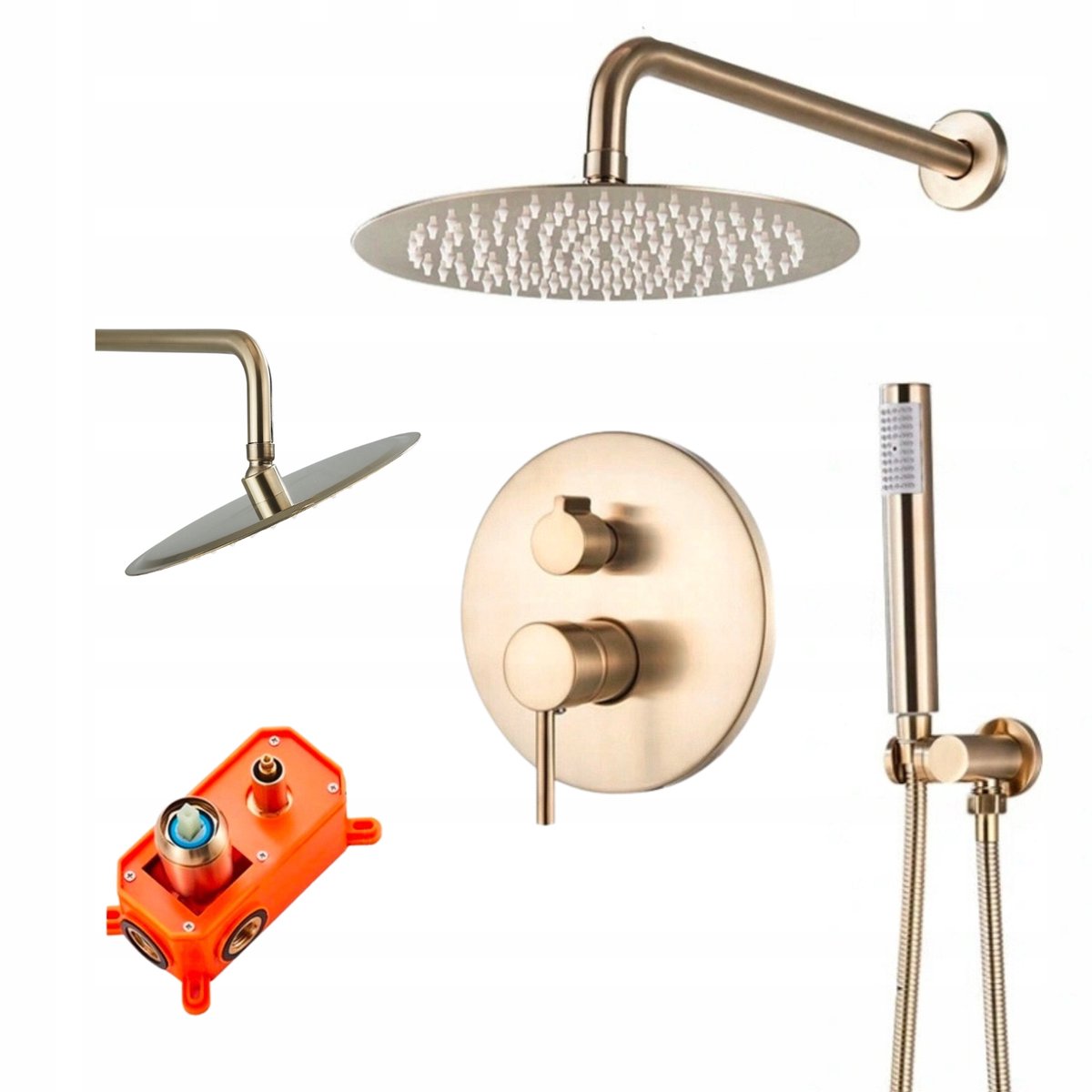 Merkloos Inbouw Doucheset Thermostatisch Rond met Douchekop Goud