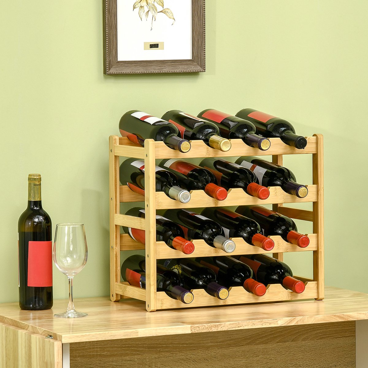 COVREO Wijnrek 43x23,5x38 cm bamboe, 16 flessen voor 0,75 liter