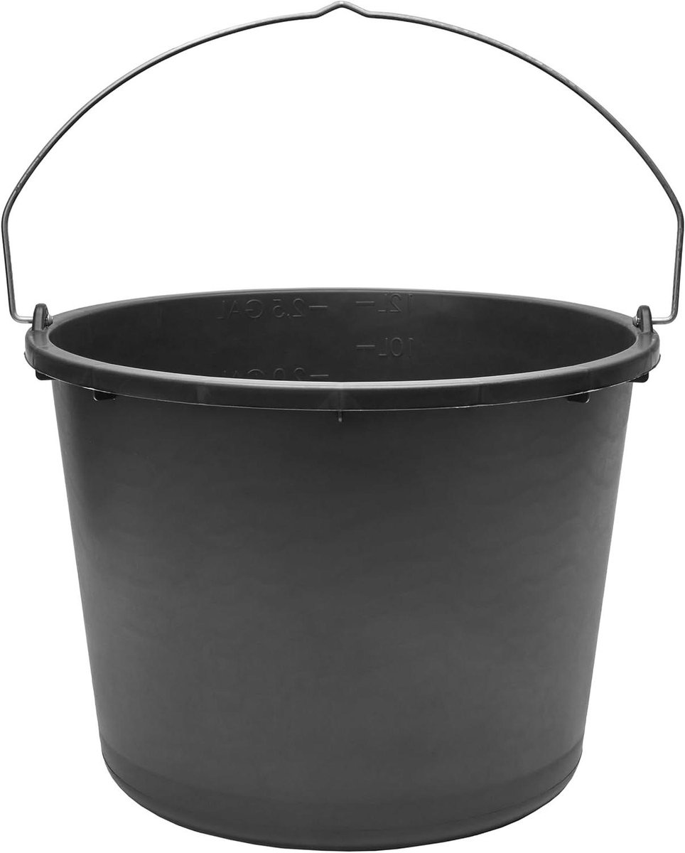 Bouwemmer 10 Pack - Mortelemmer Speciekuip - Bouw en Tuin - Gerecycled Kunststof - 12 Liter - Grijs