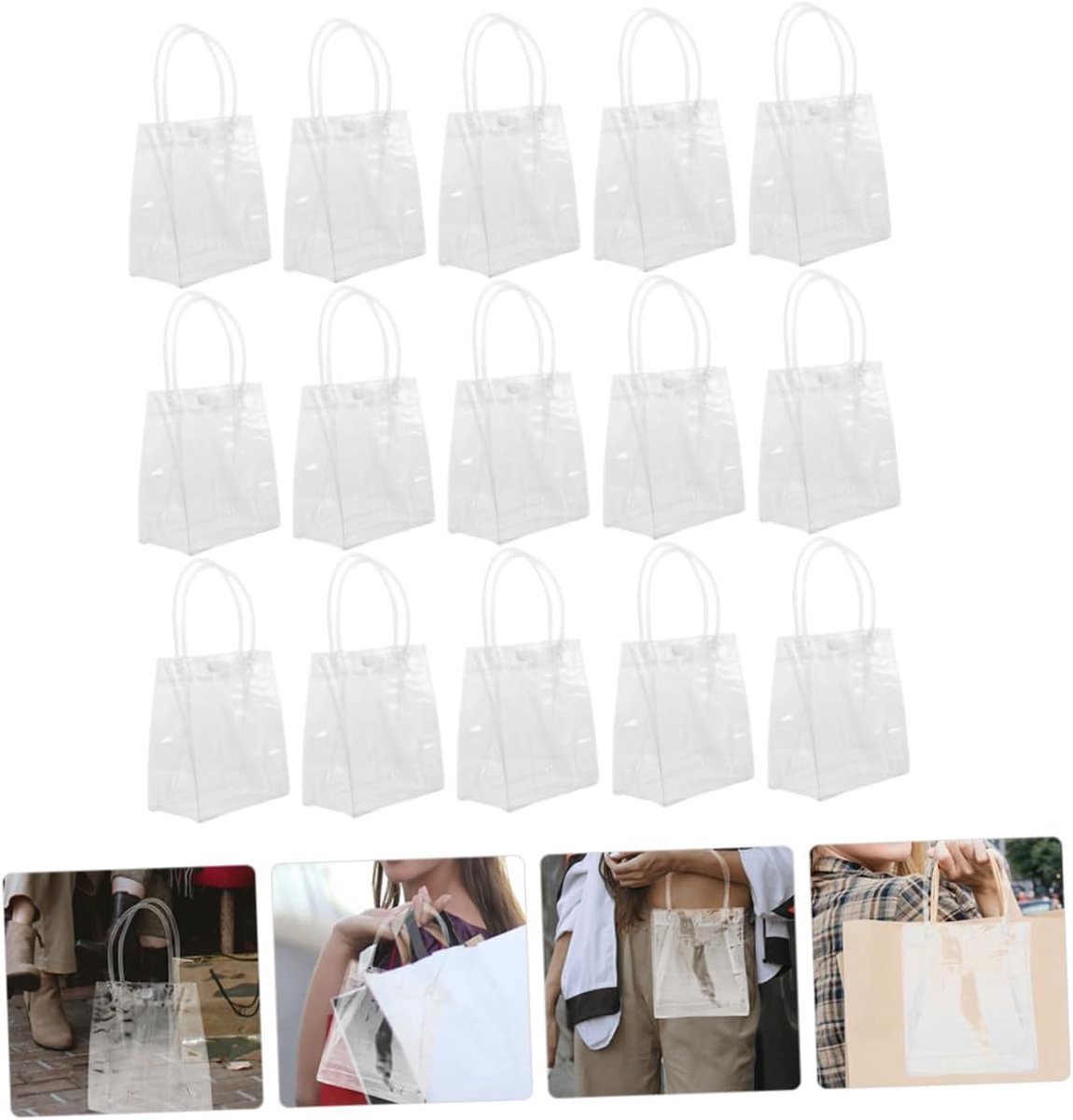 Transparante Draagtassen - Cadeautasjes PVC - Feestelijke Gunsten - Met Handvat - 16x15x7CM - Transparant