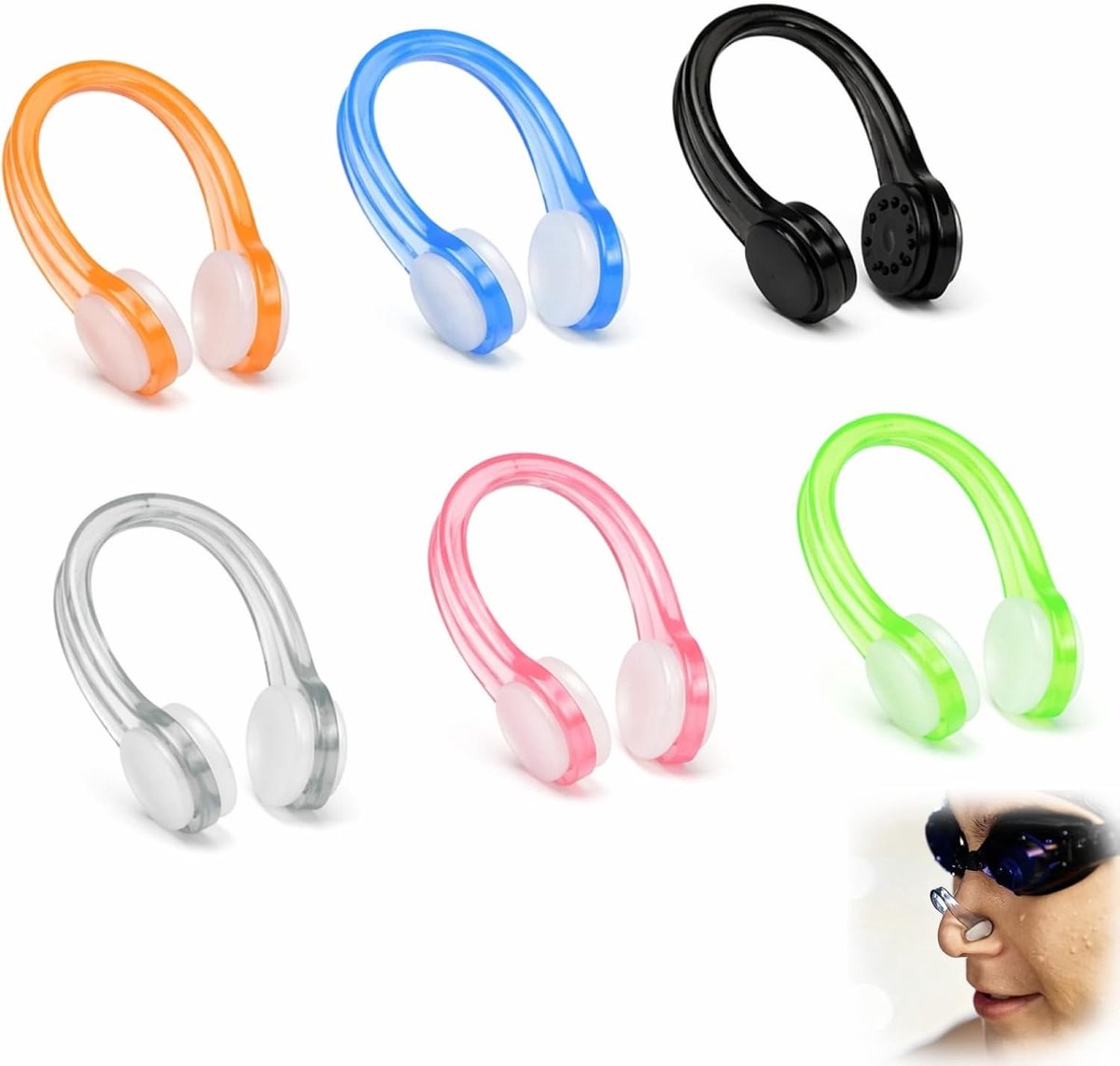 Set van 6 Neusclips, Kleurrijke en Antislip Neusclips voor Kinderen en Volwassenen, Zachte Siliconen Zwemaccessoires voor Beginners en Vrijduikers
