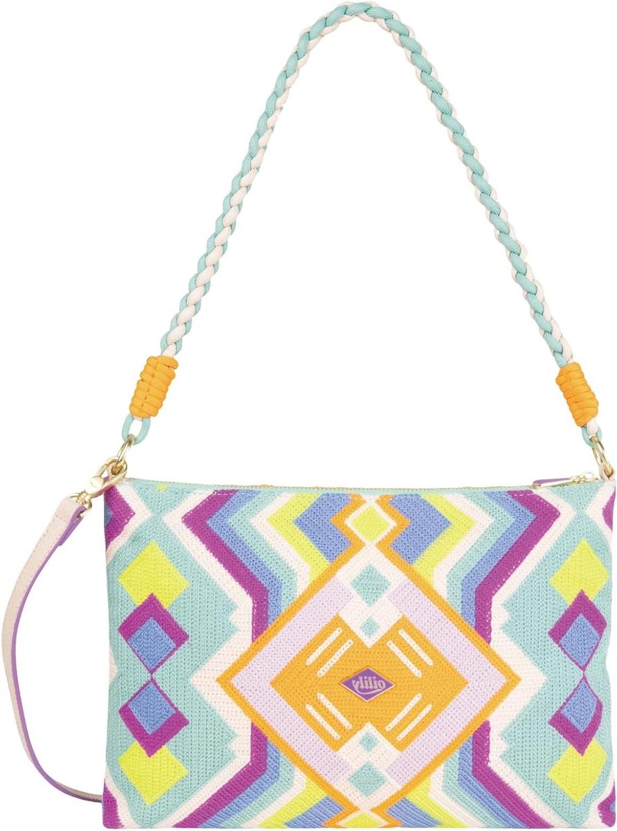 Schoudertas Dames - Crossbody Tas - Dagelijks Gebruik - Geometric Patroon - 33 x 23 x 3 cm - Paars Cactus