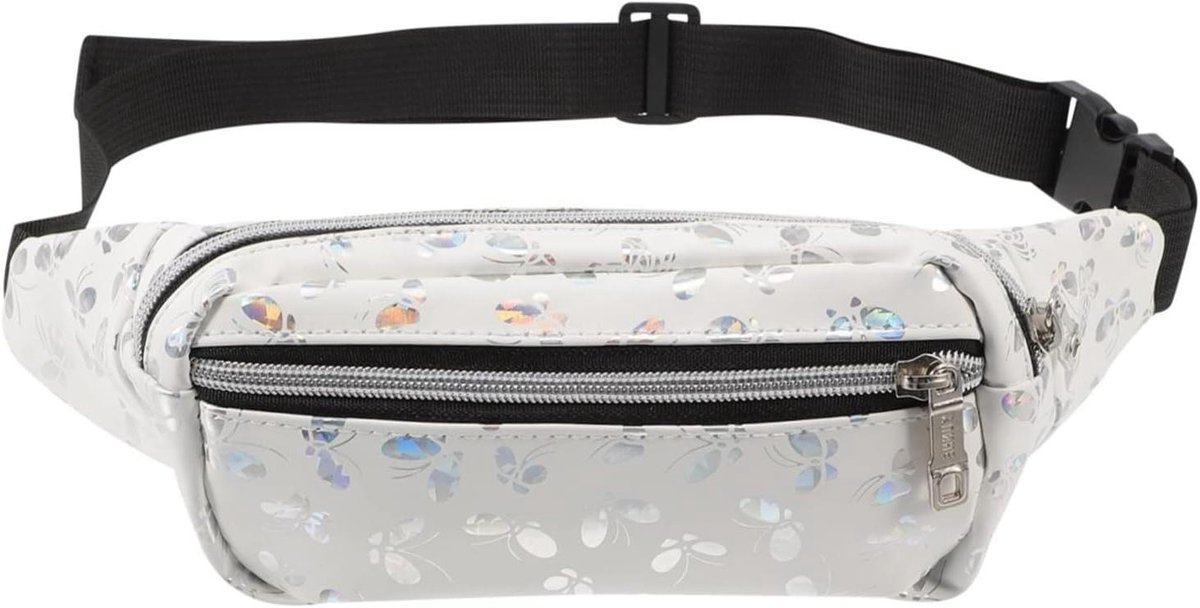 Heuptas Dames - Heuptasje Sport - Mobiel en Sleutels Dragen - Holografisch Design - 34x10cm - Wit