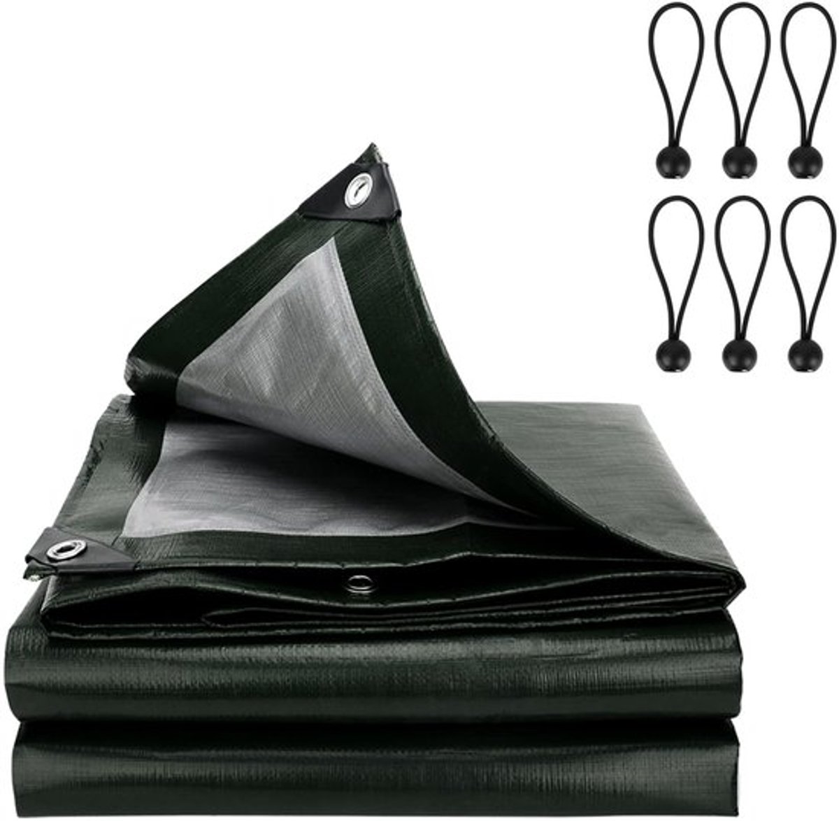 Afdekzeil, geweven zeil, 110 g/m², groen, 2 m x 2 m = 4 m², beschermend zeil, bootzeil, tuin, waterdicht, met 6 stuks zeilspanners, wasbaar, weerbestendig, tarp