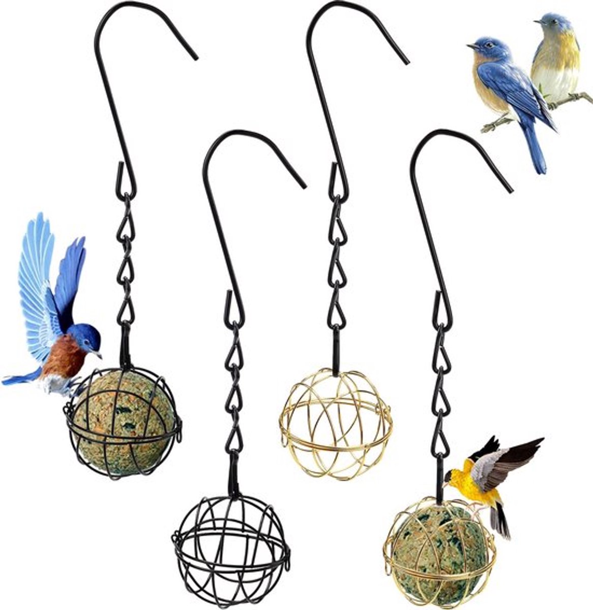 Vogelvoederbak met haken - 4 stuks Suet Feeders - Hangend Voederhuisje - Metalen Voederhuisje - Voor Buiten - Veilig voor Vogels