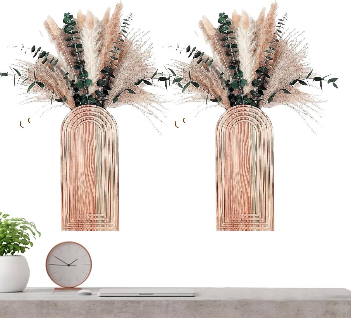 Muur Bloemenvaas - Houten Planter - Decoratie Aanbrengen - Boho Boerderij Stijl - 32x15x8 cm - Houtkleur