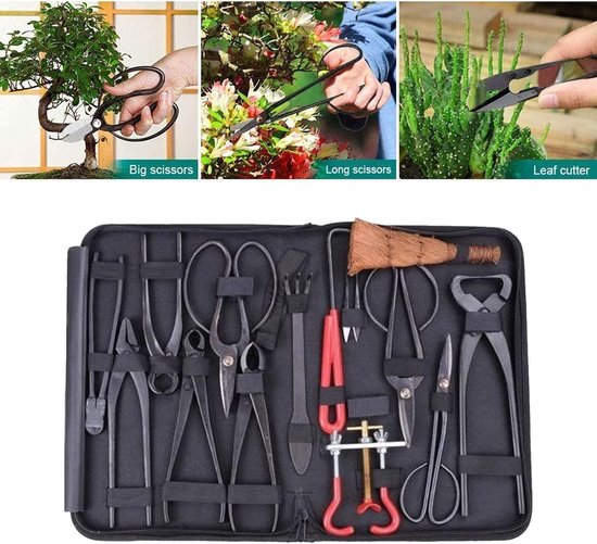 SnelShoppen - 14-delige Bonsai Gereedschap Set - Professionele Carbon Stalen Bonsai Scharen, Fork, Concave Cutter en Case - Ideaal voor Tuinliefhebber van Snelshoppen — afbeelding 4