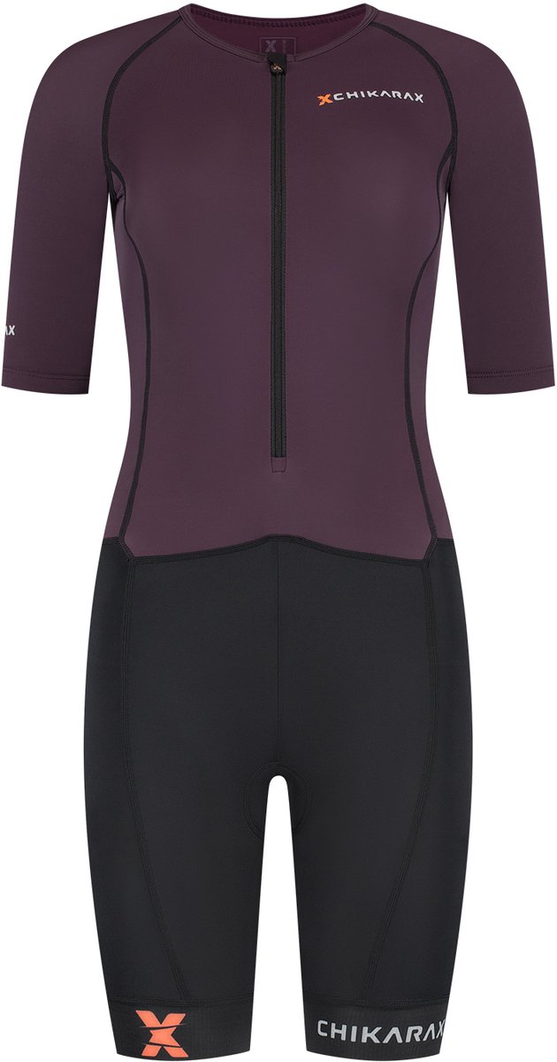 CHIKARAX trisuit - triathlon pak - trisuit korte mouw dames - Katana 1.0 - Zwart-Paars - WS