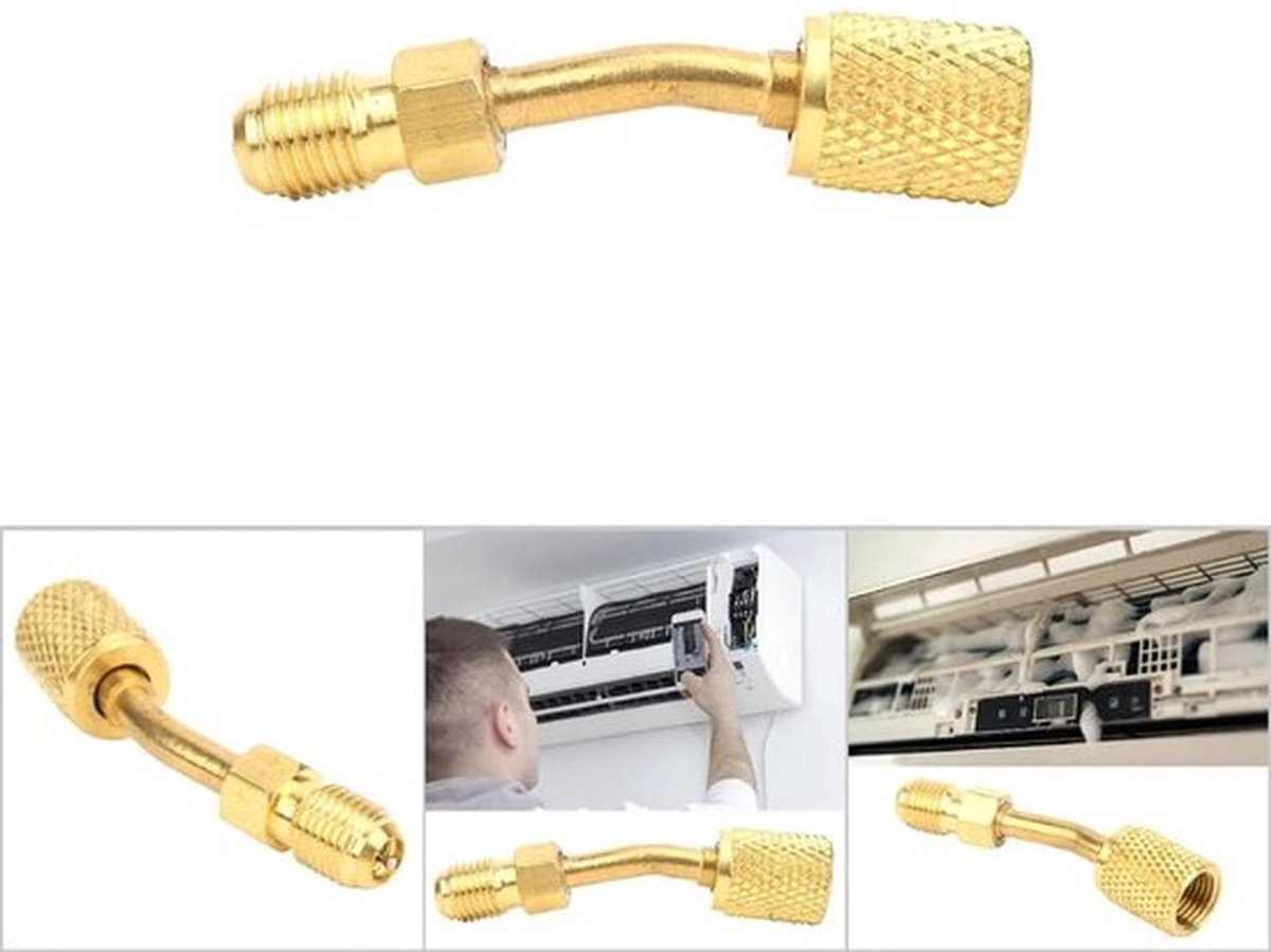 R410A-adapter - 1/4 Inch Mannelijk Naar 5/16 Inch Vrouwelijk - Bestand Tegen Hoge Druk - Eenvoudige Installatie - 45° Hoek - Gesc...