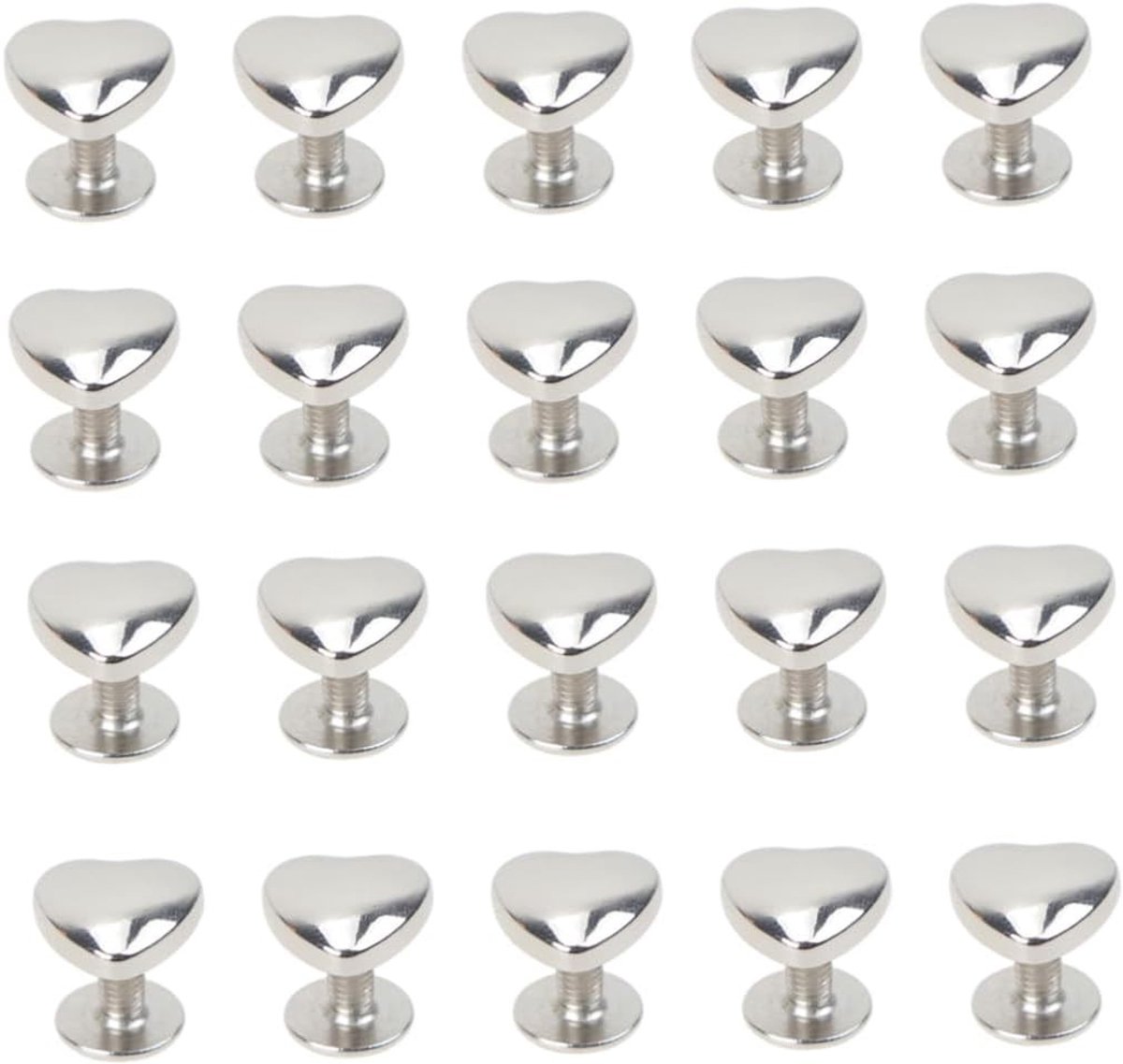 20 Stuks Schroefnagels Hartvorm voor Riem, Kleding, Tas en Leren Ambachten - DIY Handgemaakte Accessoires (Zilver)