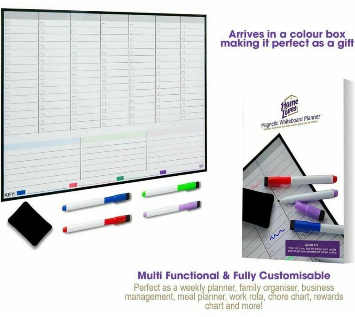 Magnetisch Whiteboard – Weekplanner – 43x33 cm – Voor Koelkast – Uitwisbaar – Met Stiften & Gum — cadeau in Kalenders & Planners - foto 2