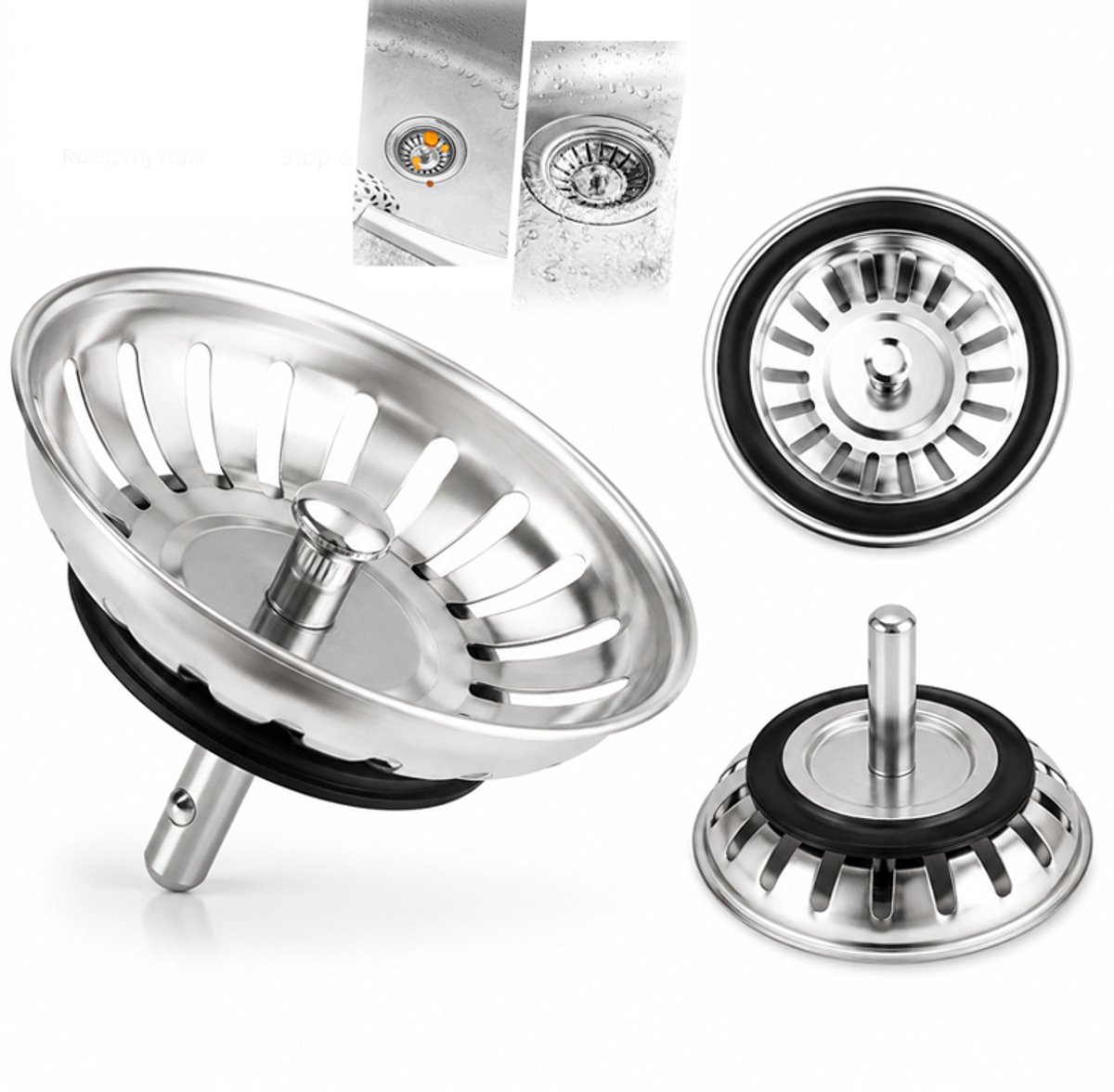 Bobypet - Afvoerfilter wastafel - RVS afvoerstopfilter - Set van 2 - Wastafelzeefje als vervangend afvoerfilter - Voor wastafelafvoer in de badkamer - Diameter 7,9 mm - Zilverkleurig