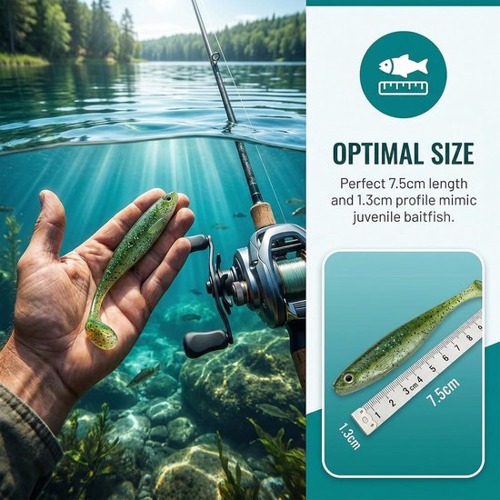 Rubberen visaas set van 21 stuks, 7,5 cm, ideaal voor roofvissen, kunstaas voor forel en baars, zacht en effectief voor zoet en zout water — afbeelding 2