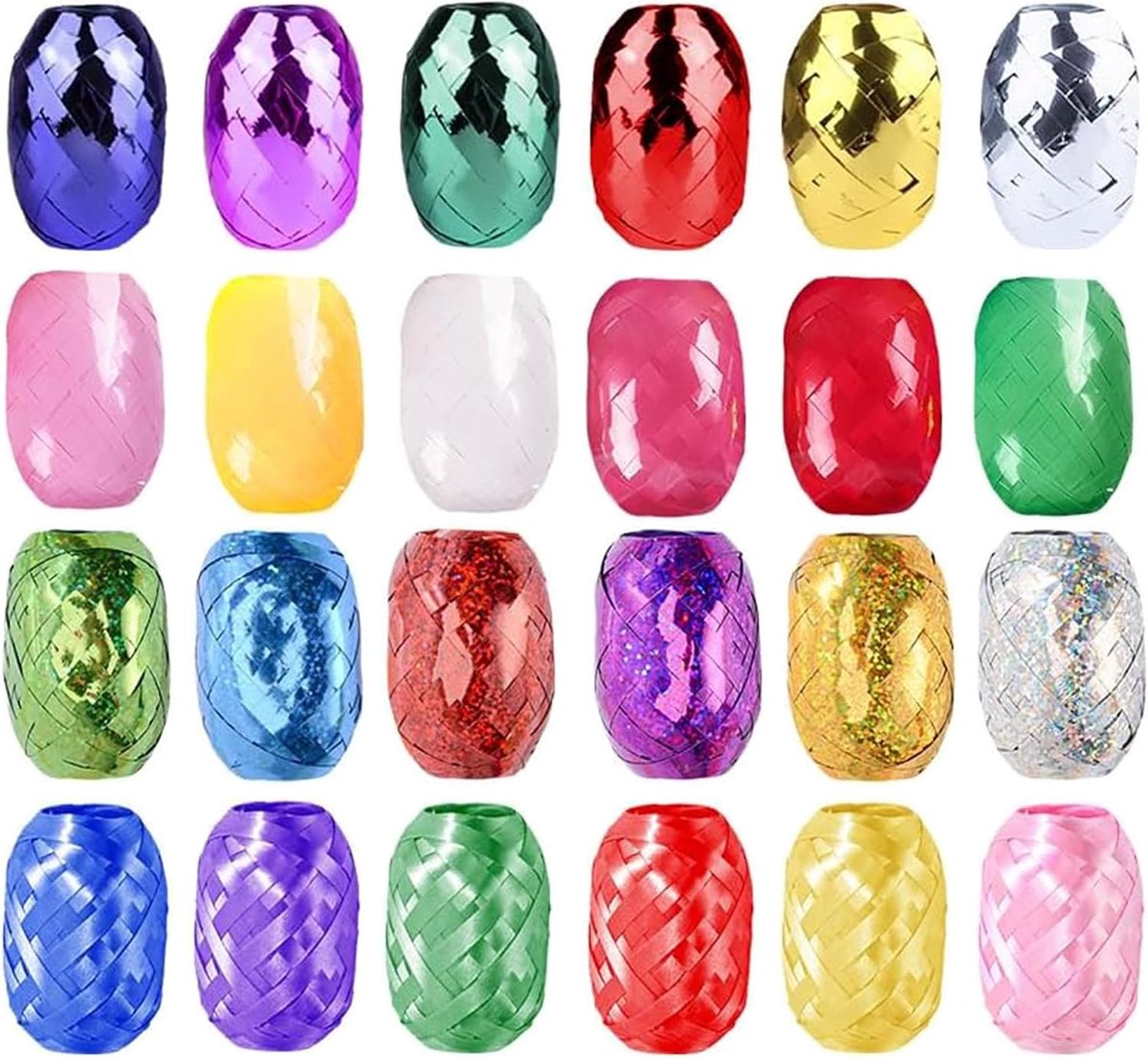 Multicolor Cadeaulinten Set van 24 Rollen met 3 Stijlen, 10m x 5mm Krullint voor Cadeauverpakking, Feestdecoratie en Ballonnenversiering