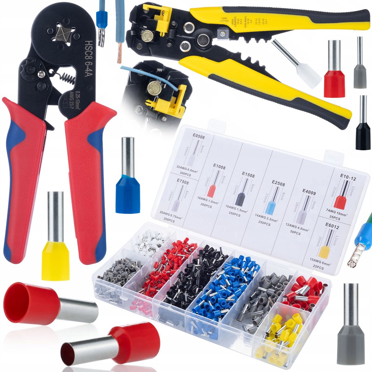 Rosfix Krimptang Set - Automatische Isolatiestripper en Krimptang - 1200 Adereindhulzen 0,25–10 Mm²