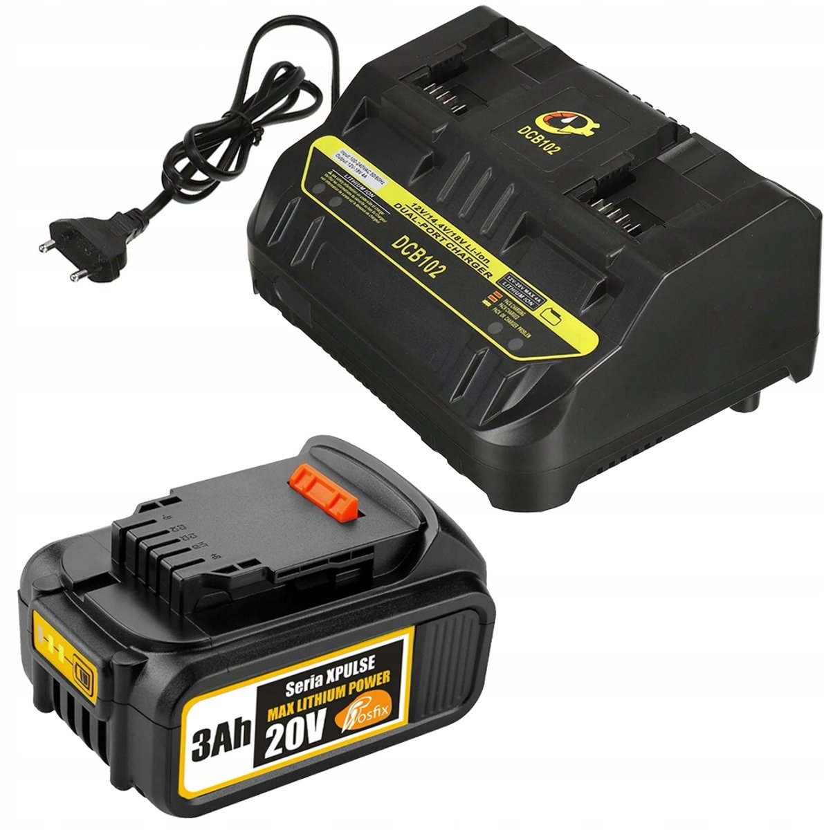 Rosfix Accu Vervanging Set - 20V 3.0Ah Dubbele Lader DCB102 - Li-Ion, 2 Poorten - Geschikt voor DeWalt