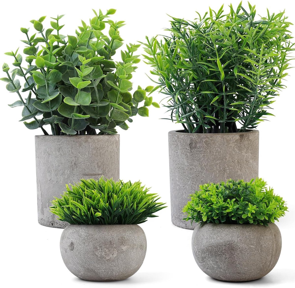 Kunstvetplanten met pot - Groen - Set van 4 - Realistische Kunstplanten van Kunststof en Cellulose - Voor Woonkamer en Kantoor