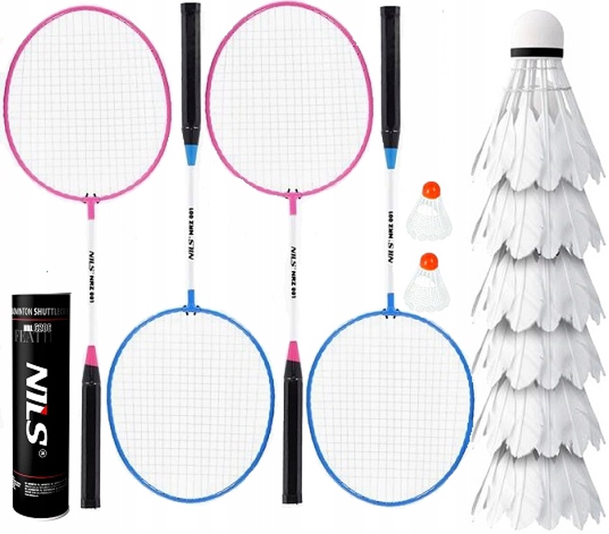 Badmintonset: 4 rackets, 8 shuttles - Staal & Veer