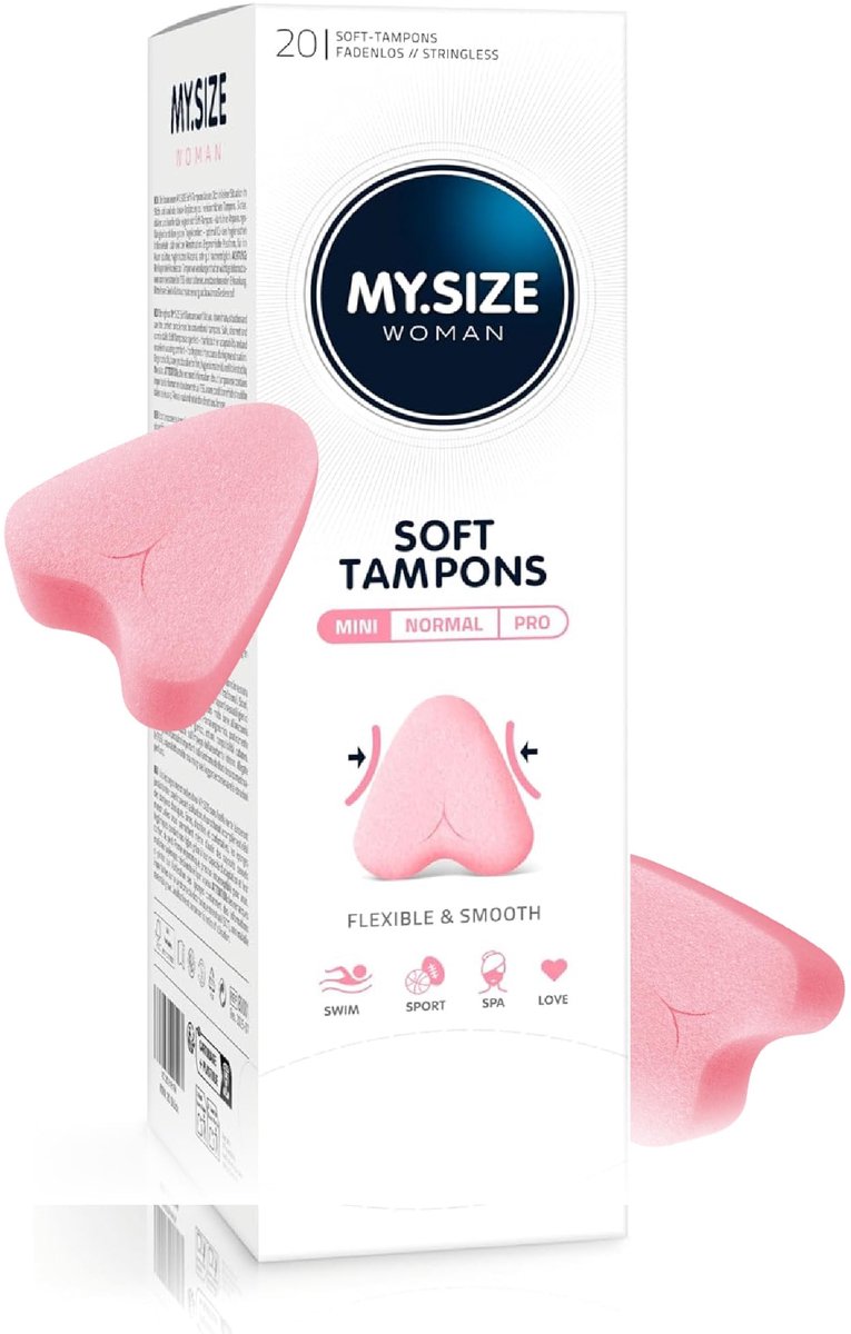 MY.SIZE Woman Soft Tampons MINI, 20 stuks, touwloze tampons voor sport, liefde en spa