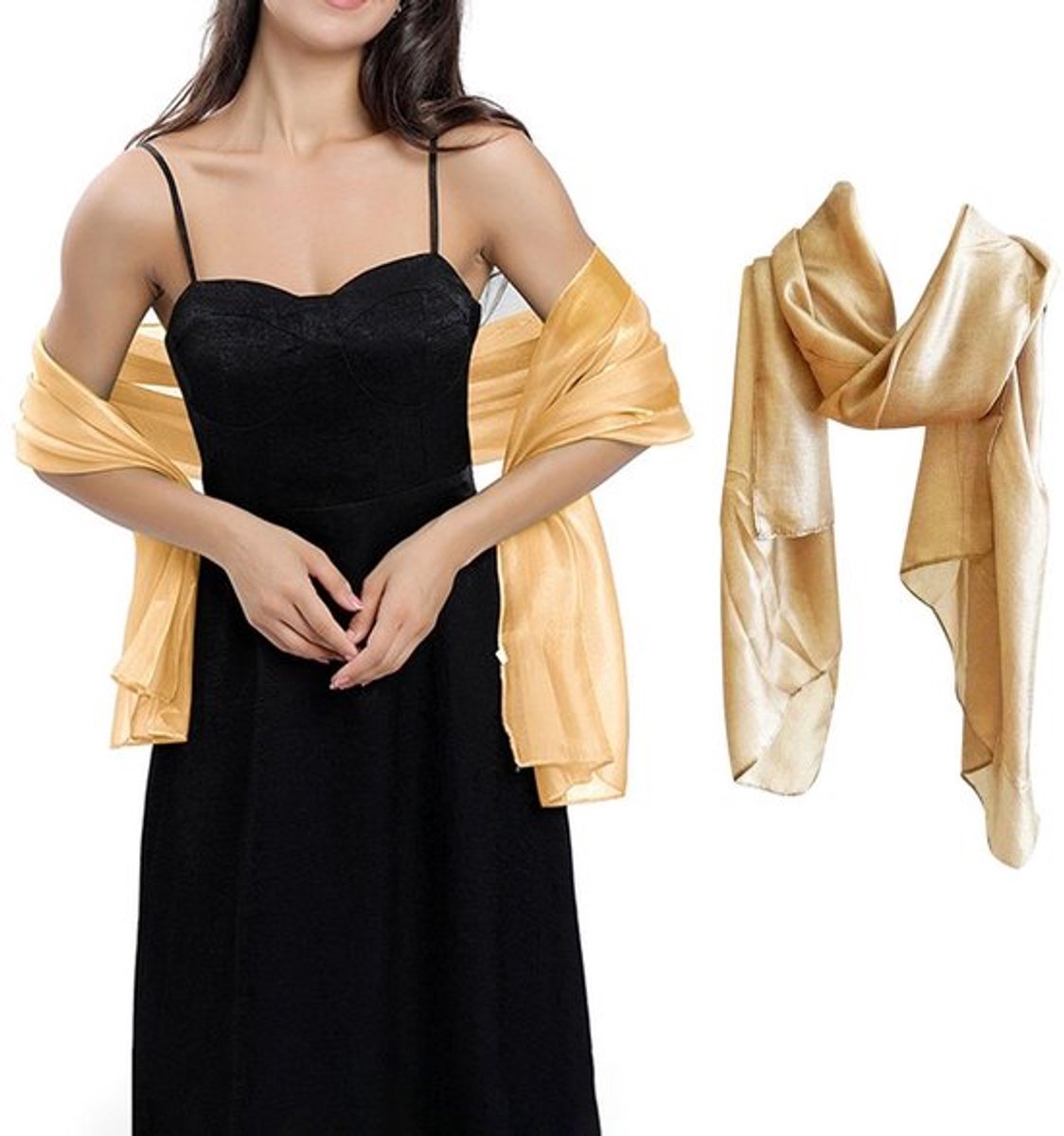 Sjaal 70 x 170 cm - Champagne Gouden Sjaal - Ademend Polyester - Multifunctionele Dames Sjaal - Elegante Mode Accessoire - Stijlvolle Decoratie - Damesaccessoire