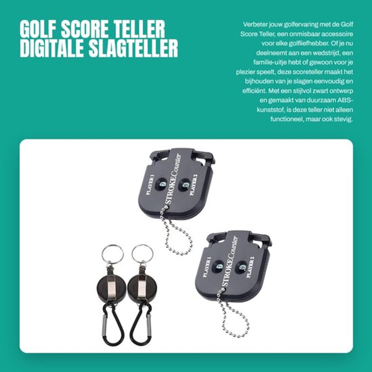 Golfscoreteller - Digitale Slagteller - 2 Spelers - Intrekbare Sleutelhanger - ABS-Kunststof - Geschikt voor Outdoorsport