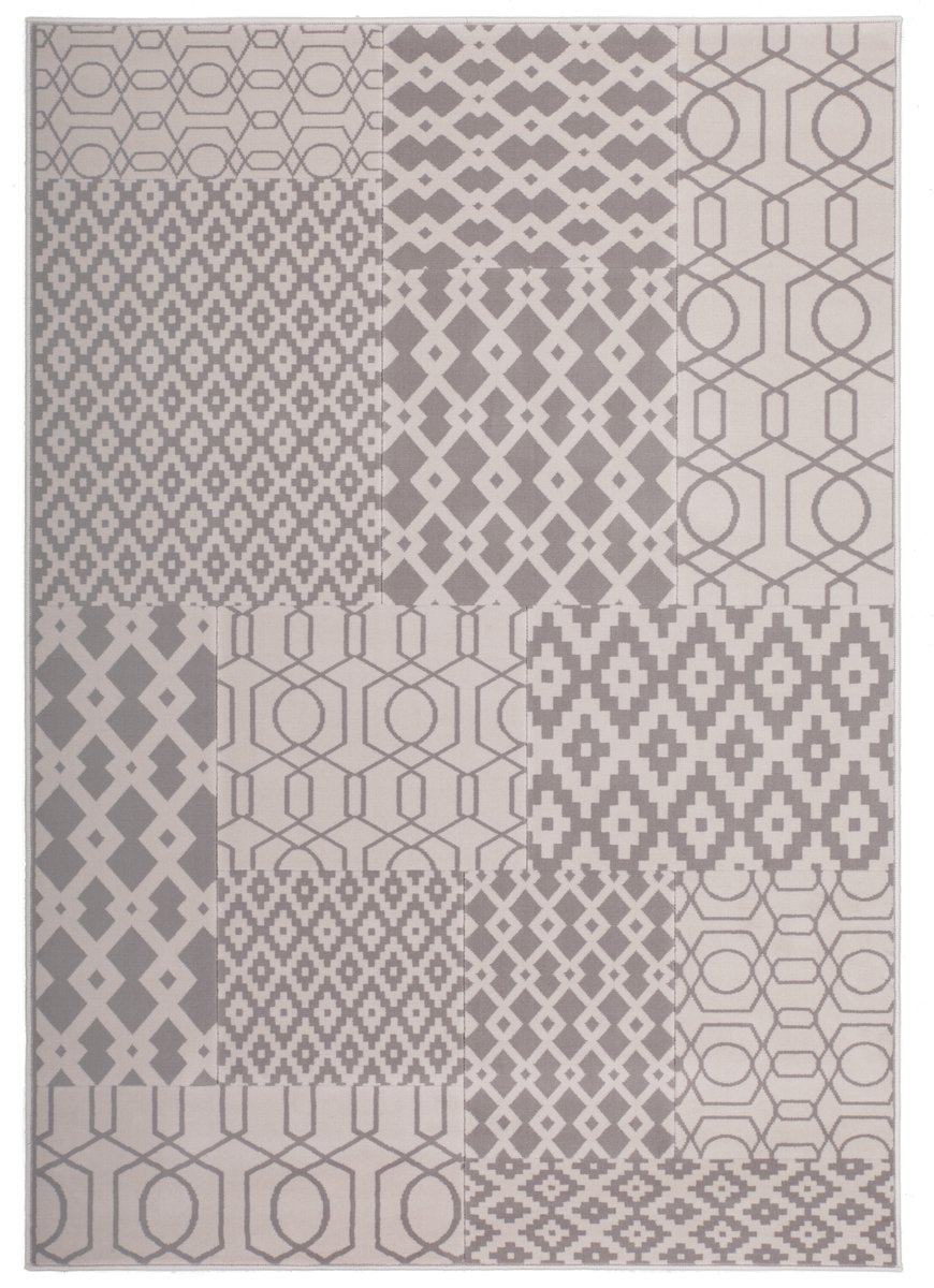 Padiro laagpolig vloerkleed 120 x 170 cm - multi / taupe - modern patchwork design - met geometrische ruit en lijnpatronen - geschikt voor vloerverwarming - van polypropyleen