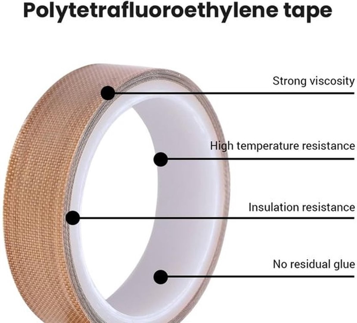 PTFE-plakband Hittebestendig - Teflontape - 4 Maten - 0,18 mm Dikte - 10 m Lengte - Zelfklevend - Teflon Tape